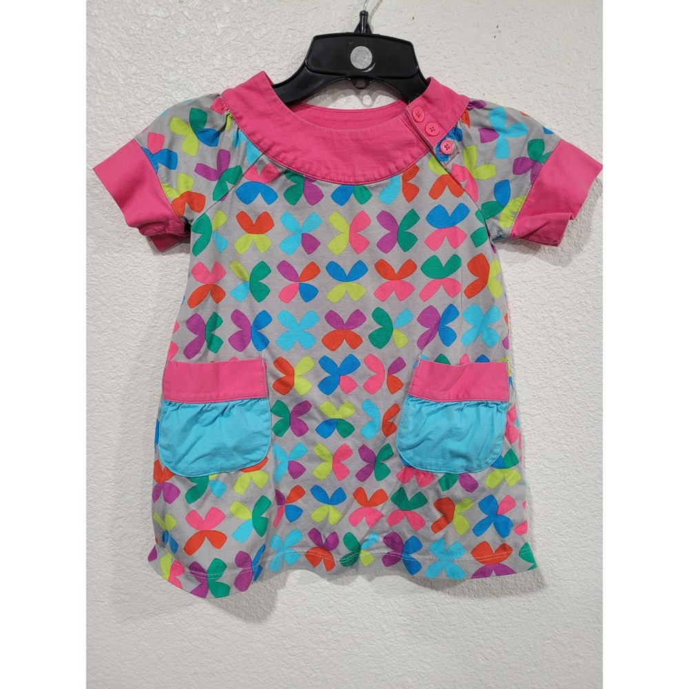 Hanna‎ Andersson Gray Multi Color Butterfly Print Pocket Tunic Dress 2-3T #10